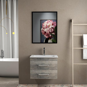 English Elm 24-Inch Modern Wall-Mounted Bathroom Vanity With Double Drawers, Soft-Close Sink & Mirror Set W3151S00007