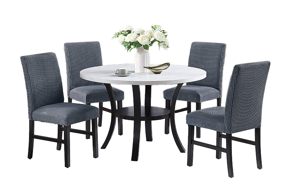 English Elm Modern Round 5pc Dining Set with Curved Legs and Lower Shelf — Seats Four, Stylish Durable Design Black,Fog,White 20 L x 40 W x 14 H B011S01726