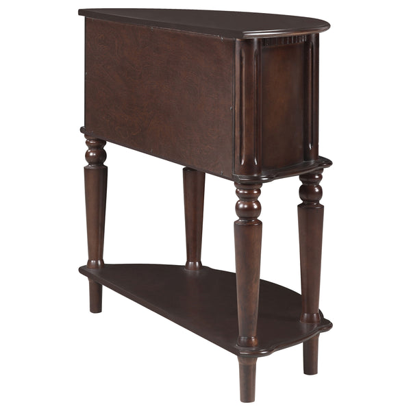 English Elm 1pc Traditional Demilune Entryway Console Table with Two Doors, Lower Shelf, Turned Legs & Fluted Trim Brown 41 L x 17 W x 15.75 H B011P308017