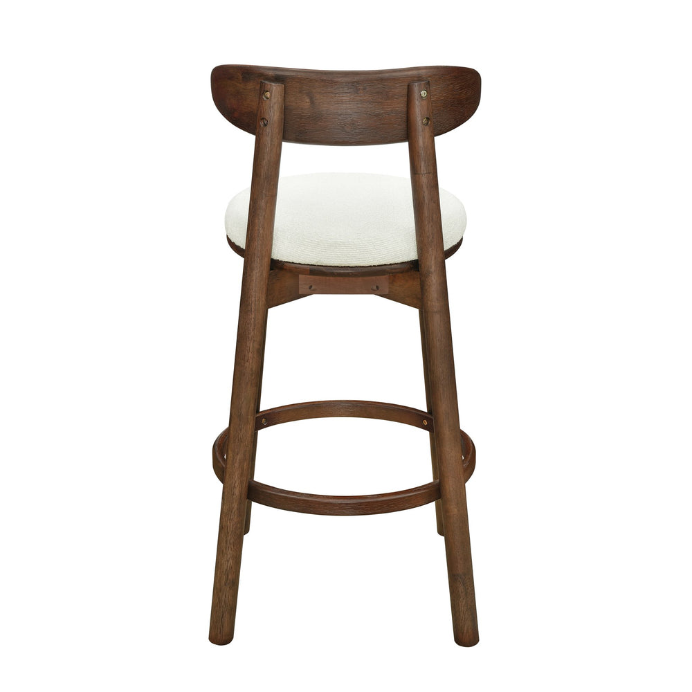 English Elm Christopher Knight Home® - Round Chunky Cushion Bar Stool with Curved Ergonomic Back, Solid Rubberwood Frame, Durable Comfort Beige,Walnut N771P346003T