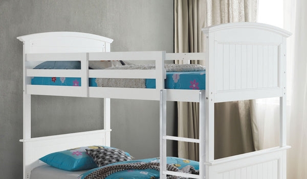English Elm Transition Twin Full Bunk Bed - Stylish White Finish With Plank Panels & Reversible Ladder Design B2741S00289-GIGA