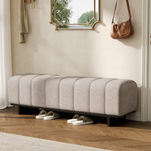 English Elm Indoor Channel Tufted Chenille Upholstered Bench Rubberwood Legs Entryway Dining N779P367309O