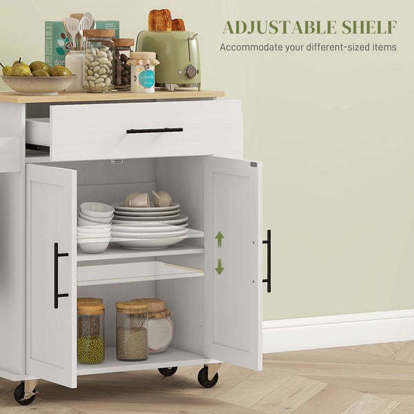 English Elm Homcom Rolling Kitchen Island With Charging Station, Spice Rack & Towel Bar For Organized Cooking W2225P200732