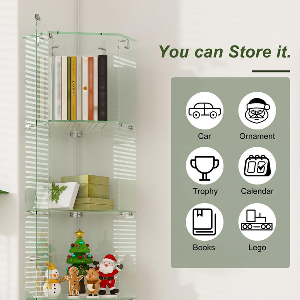 English Elm Premium 5-Tier Diamond Glass Display Case With Dynamic Led Lighting For Collectibles & Decor Showcase W2700P353065-GIGA
