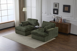 English Elm Double Corduroy Chaise Lounge Sofa Bed - Oversized Modular Sleeper, Deep Seat Comfort & Support Green W3723S00007