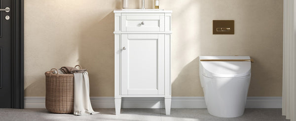English Elm 18-inch French Style Freestanding Bathroom Vanity with Ceramic Sink Soft Close Storage White N710P411340K