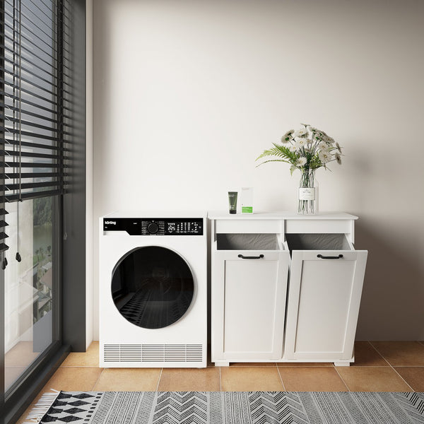 English Elm Laundry Cabinet Double Hampers with 2 Removable Liner Bags, Divided Sorting, Melamine Finish Storage W331P206345