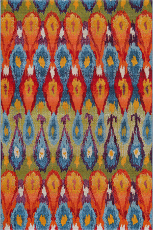 Unique Loom Outdoor Modern Ikat Machine Made Ikat Rug Multi, Burgundy/Gold/Green/Navy Blue/Orange/Red/Olive 5' 3" x 8' 0"