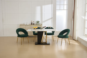 English Elm 061-Set Of 1 Plush Teddy Fabric Dining Chair With Ergonomic Backrest And Gold Legs For Modern Spaces W527P255488