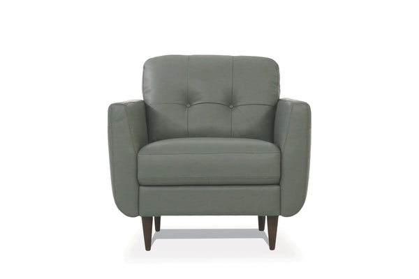 English Elm Radwan Button Tufted Italian Leather Accent Chair with Walnut Tapered Legs B2726P496931