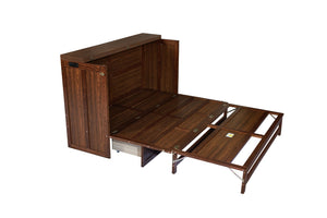 English Elm Murphy Cabinet Queen Bed Solid Pine Frame with Built-in Charging Station for Guest Rooms Walnut W504S00165