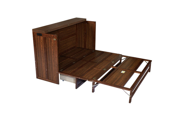English Elm Murphy Cabinet Queen Bed Solid Pine Frame with Built-in Charging Station for Guest Rooms Walnut W504S00165