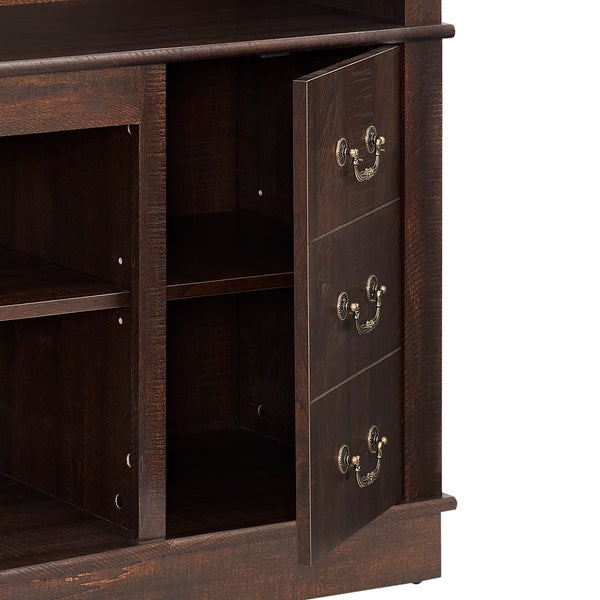 English Elm Retro TV Stand Mid-Century Console for 65" TVs with Glass Door Storage, Adjustable Shelves & Cable Management Espresso W2275P210044