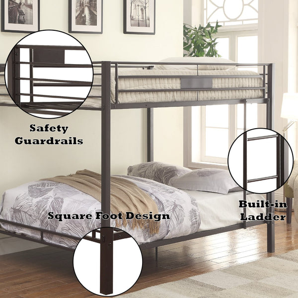 English Elm Limbra Sandy Finish Twin XL/Queen Bunk Bed with Metal Frame, Built-In Ladder, Full Guard Rail Durable Black 63 L x 19 W x 8 H B2726S00312