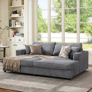 English Elm Jennifer Taylor Home - Goliath Oversized 86" Double Chaise Sofa Bed in Carbon Gray Corduroy — Plush Daybed, Deep Seats, Low-Profile Design B2719P318951