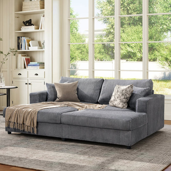 English Elm Jennifer Taylor Home - Goliath Oversized 86" Double Chaise Sofa Bed in Carbon Gray Corduroy — Plush Daybed, Deep Seats, Low-Profile Design B2719P318951