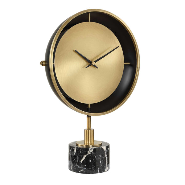 Uttermost Uttermost Velar Brushed Brass and Black Marble Quartz Clock for Modern Interiors 06107