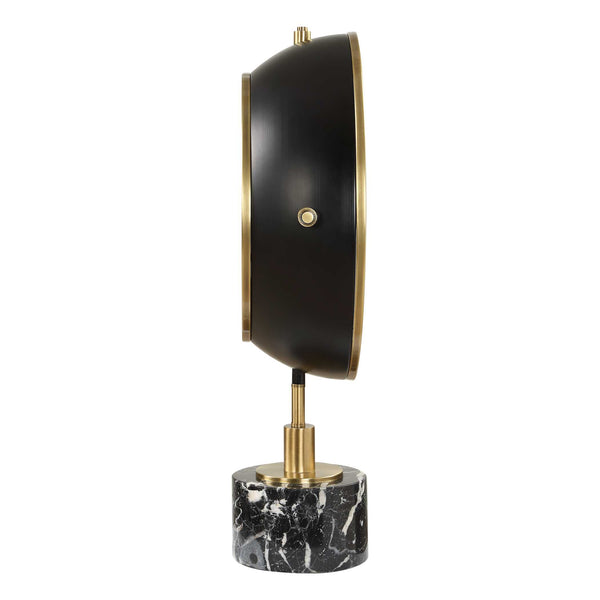 Uttermost Velar Brushed Brass and Black Marble Quartz Clock for Modern Interiors