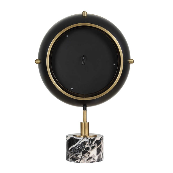 Uttermost Velar Brushed Brass and Black Marble Quartz Clock for Modern Interiors