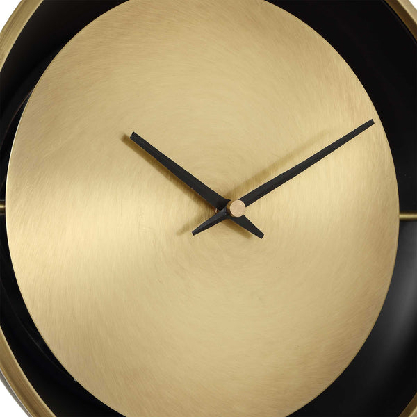 Uttermost Velar Brushed Brass and Black Marble Quartz Clock for Modern Interiors