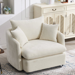 English Elm 360° 360 Swivel Oversized Chenille Armchair with Pocket Spring Seat and Three Throw Pillows Beige W1361S00094