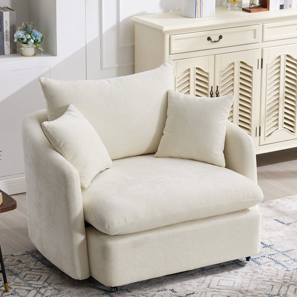 English Elm 360° 360 Swivel Oversized Chenille Armchair with Pocket Spring Seat and Three Throw Pillows Beige W1361S00094