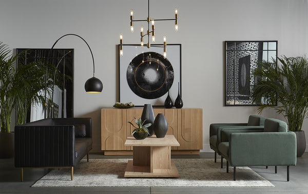 Sunpan Luella Armchair - Classic Mid-Century Design with Generously Cushioned Seating and Black Metal Legs Mina Pine