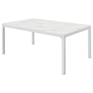 English Elm Caston Carrara Faux Marble Top Dining Table with Chrome Steel Legs — Contemporary Rectangular Elegance, 64" Long B062P350427