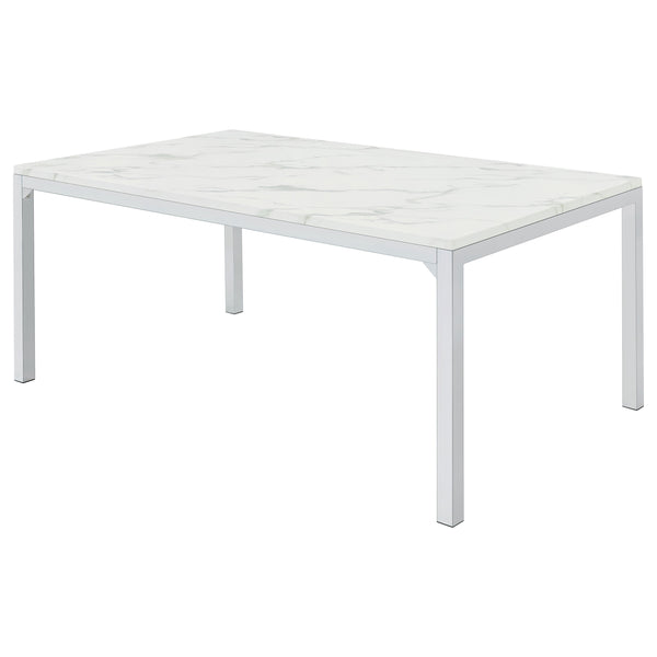 English Elm Caston Carrara Faux Marble Top Dining Table with Chrome Steel Legs — Contemporary Rectangular Elegance, 64" Long B062P350427