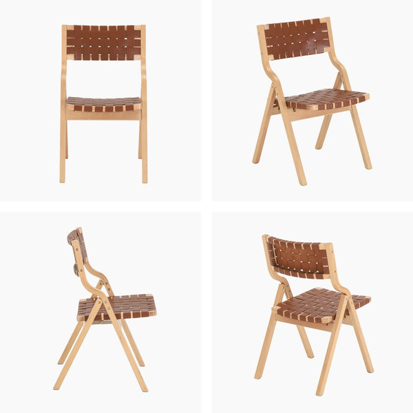 English Elm Wood Folding Dining Chairs with Rattan Woven Seat and Webbing Back Set of 2 Brown,Natural T3623P431376