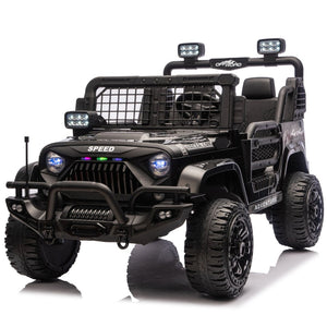 English Elm 24v Dual Motor Two Seat Kids Electric Ride on Car with Remote Control and Bluetooth Audio Black W1578P305897
