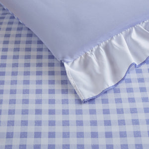 English Elm 4-piece Gingham Ruffle Comforter Set Romantic Cottage Bedroom Brushed Polyester Fill Blue B035P463186