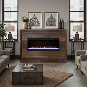 English Elm Riviera 64" Fireplace Mantel with 42" Electric Insert, Poplar & Okume Veneer, Bourbon Finish, Remote Control Brown B108P364425