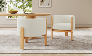 English Elm Christopher Knight Home® - Upholstered Natural Rubber Wood Dining Chairs Set of 2 with White Boucle, Modern Armchairs, 225lbCapacity N779P341538W