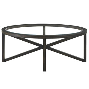 English Elm Modern Round Glass Coffee Table With Solid Wood Base – Sleek, Durable Design For Living Spaces W487P317845