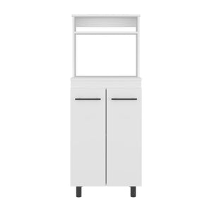 English Elm White Tall Narrow Kitchen Pantry Cabinet with Open Shelves and Concealed Storage Door B062P483751