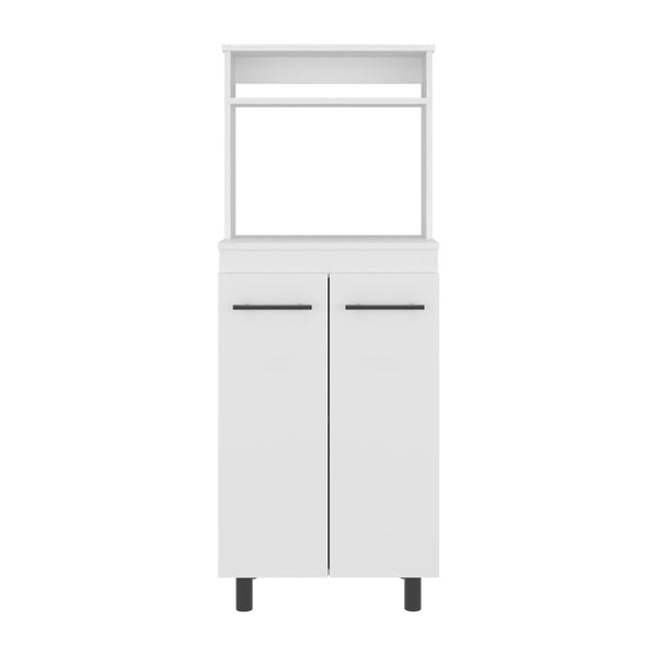 English Elm White Tall Narrow Kitchen Pantry Cabinet with Open Shelves and Concealed Storage Door B062P483751