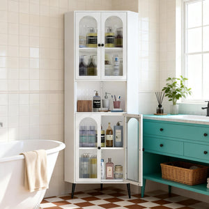 English Elm 73'' Tall Steel Corner Cabinet with Adjustable Shelves and Doors for Any Room W3387P450849