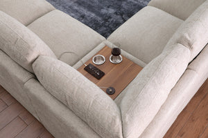 English Elm Chiara Chenille Sectional Sofa with Chaise Cupholders Usb Charging Ports Living Room Beige B2749S00237