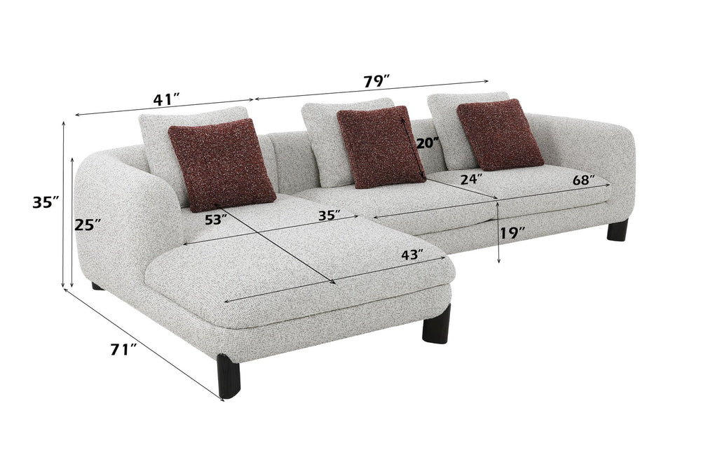 English Elm Mardi Maroon & Beige Tweed Sectional Sofa with 3 Accent Pillows, Bouclé Upholstery, 880lb Capacity B2726S00436