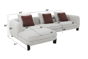 English Elm Mardi Maroon & Beige Tweed Sectional Sofa with 3 Accent Pillows, Bouclé Upholstery, 880lb Capacity B2726S00436