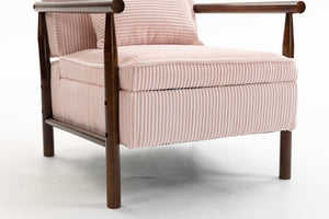 English Elm Storage Accent Chair Mid Century Wood Frame Upholstered Seat with Lumbar Cushion Light Pink W2530P401446