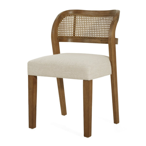 English Elm Hand-woven Rattan Back Dining Chairs Rubberwood Frame Upholstered Armchair Set of 2 Beige,Walnut N768P381887W