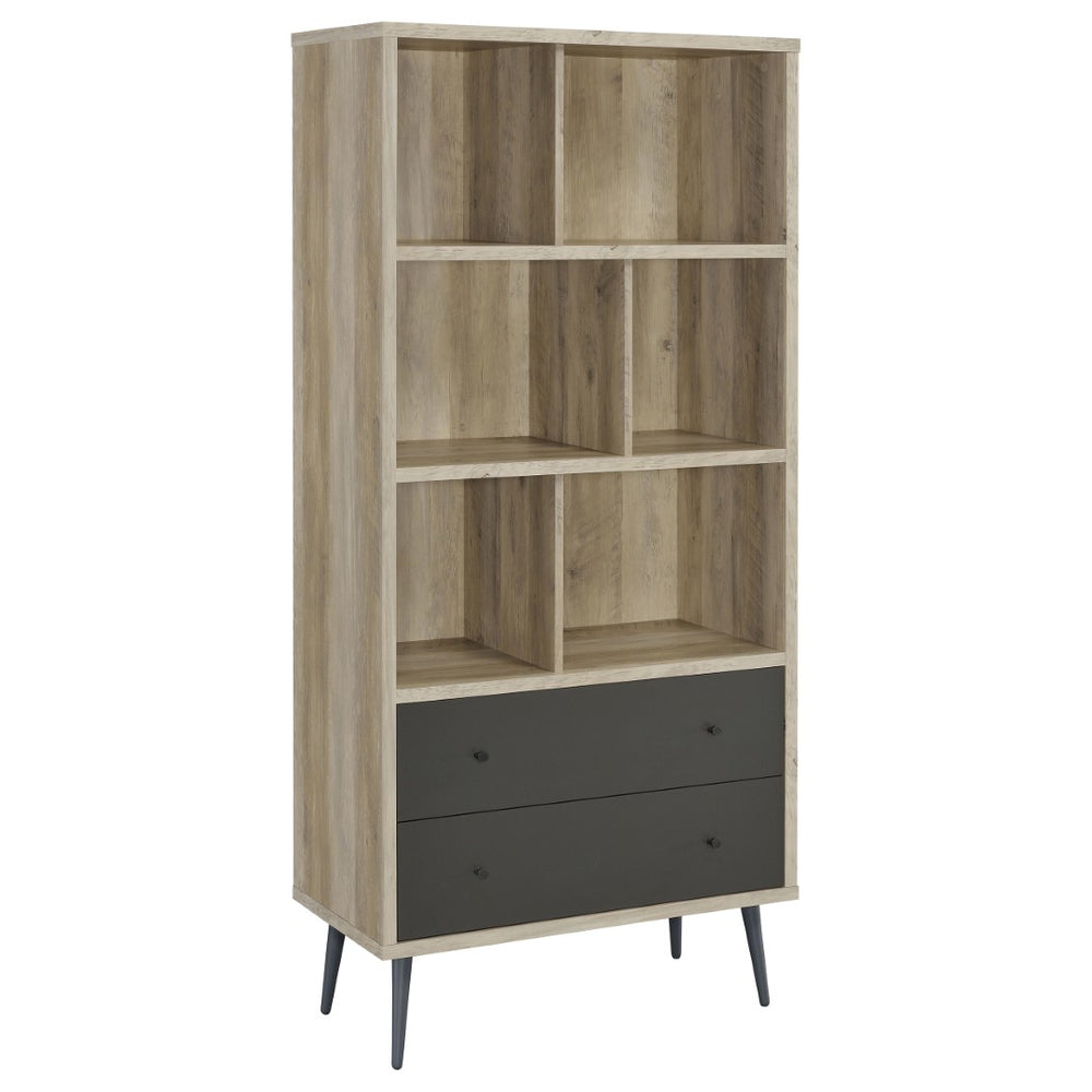 English Elm Minerva Staggered Shelf Bookcase with Drawers in Distressed Pine Scandinavian Style B062P447806