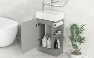English Elm 18.6" Bathroom Vanity with Sink and Ceramic Top, MDF Cabinet with Door, TP Holder & Shelf Grey N725P212181E