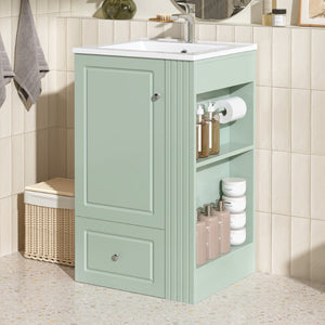 English Elm 20" Freestanding Bathroom Vanity Mdf Cabinet Ceramic Sink Open Shelves Powder Room Green N725P364210F