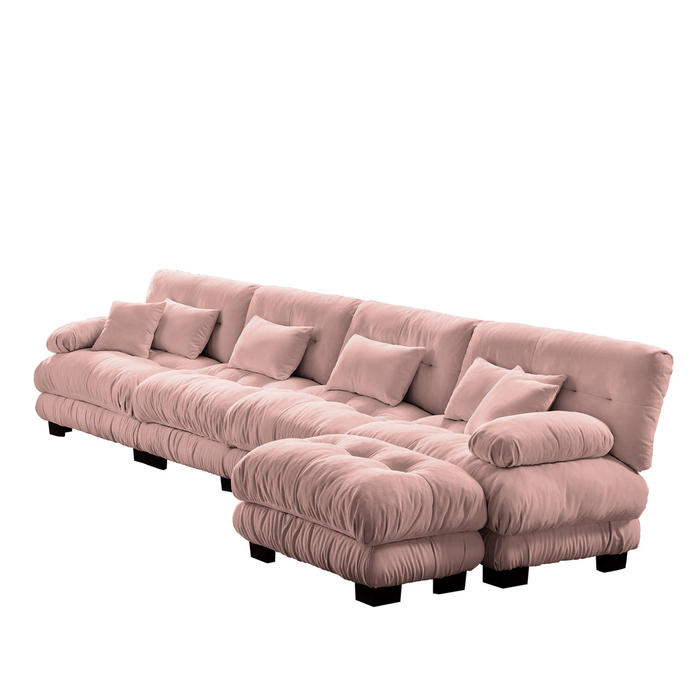 English Elm Free Modular Sectional Sofa - L-Shaped 4-Seater Cloud Couch In Soft Vintage Chenille Pink Comfort W714S01014