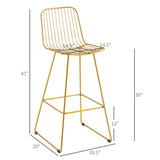 English Elm Homcom Modern Bar Stools, Metal Wire Bar Height Barstools, 30" Seat Height Bar Chairs For Kitchen With Back and Footrest, Set Of 2, Gold