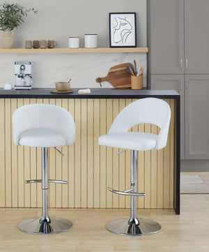 English Elm Adjustable Swivel Barstools Set of 2 Fabric Seat Black Metal Base Kitchen Counter White B202S02012