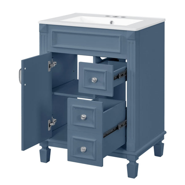 English Elm 24" French Inspired Bathroom Vanity with Ceramic Basin Soft Close Cabinet and 2 Drawers N710P318989C